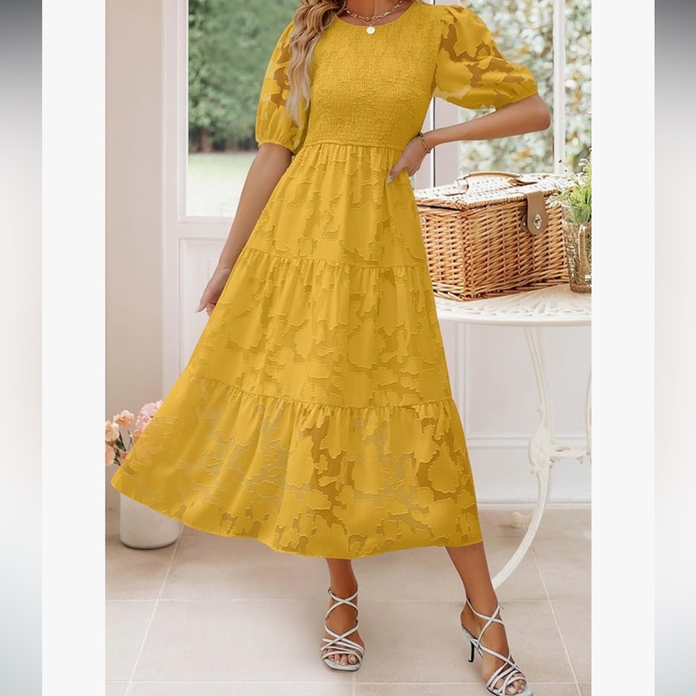 Elegant Yellow Lace Dress